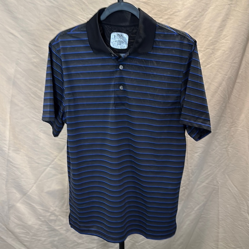 PGA Tour Black and Blue Polo Shirt with Nautical Stripes